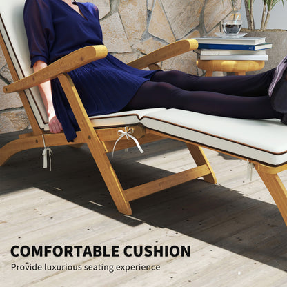 Chaise longue pliante en bois d'acacia avec repose-pieds