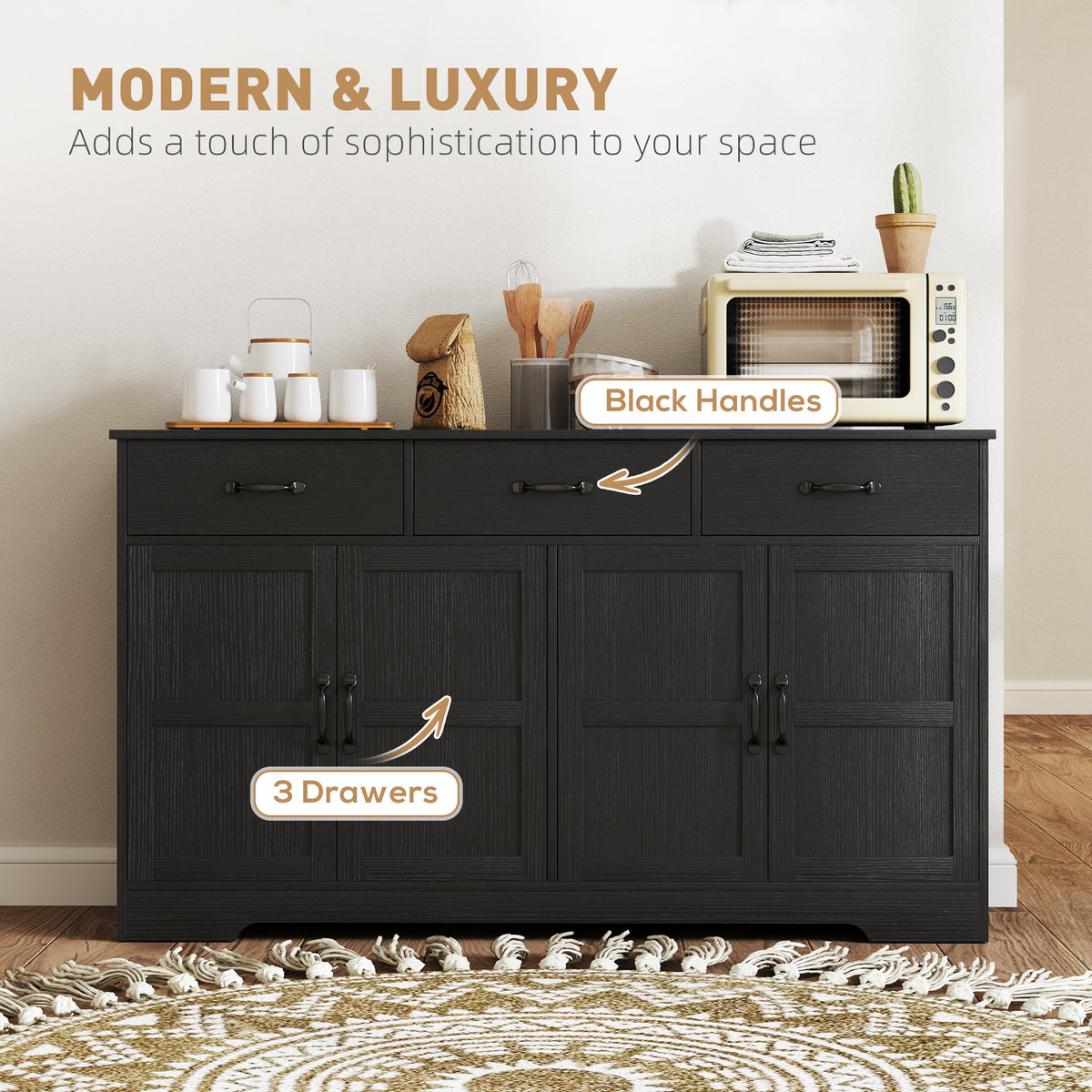 Buffet bahut moderne avec tiroirs et étagères ajustables