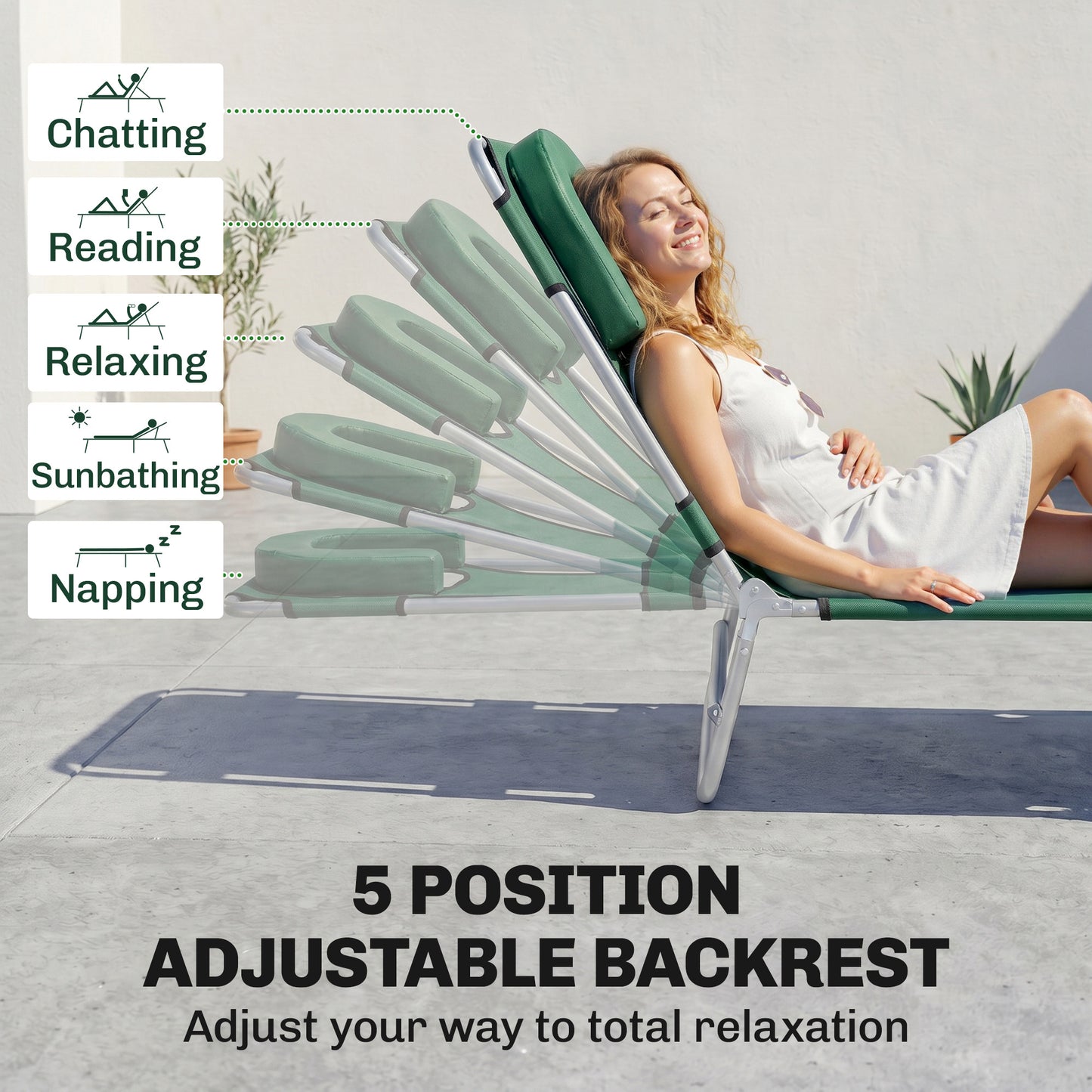 Chaise longue pliante 5 positions avec trou visage