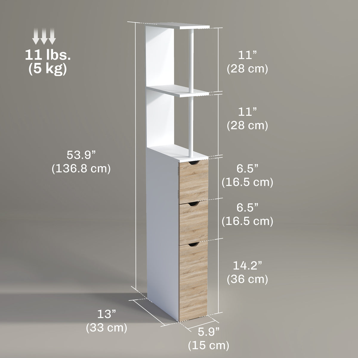 Meuble de rangement étroit pour salle de bains en bois