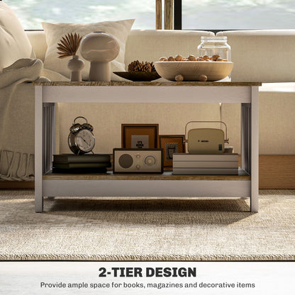 Table basse carrée style campagnard 2 niveaux 80 x 80 cm