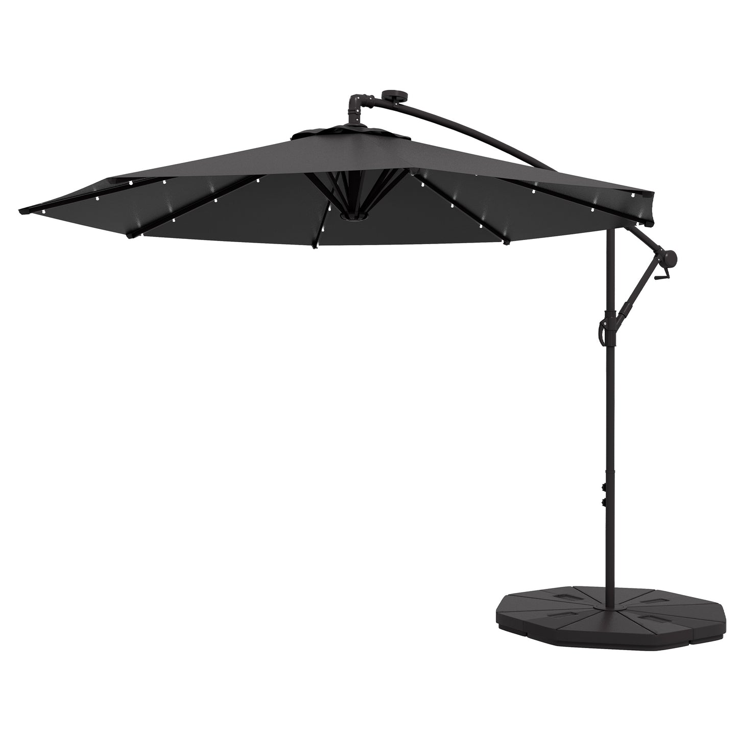 Parasol déporté LED solaire 290 cm avec base lestée