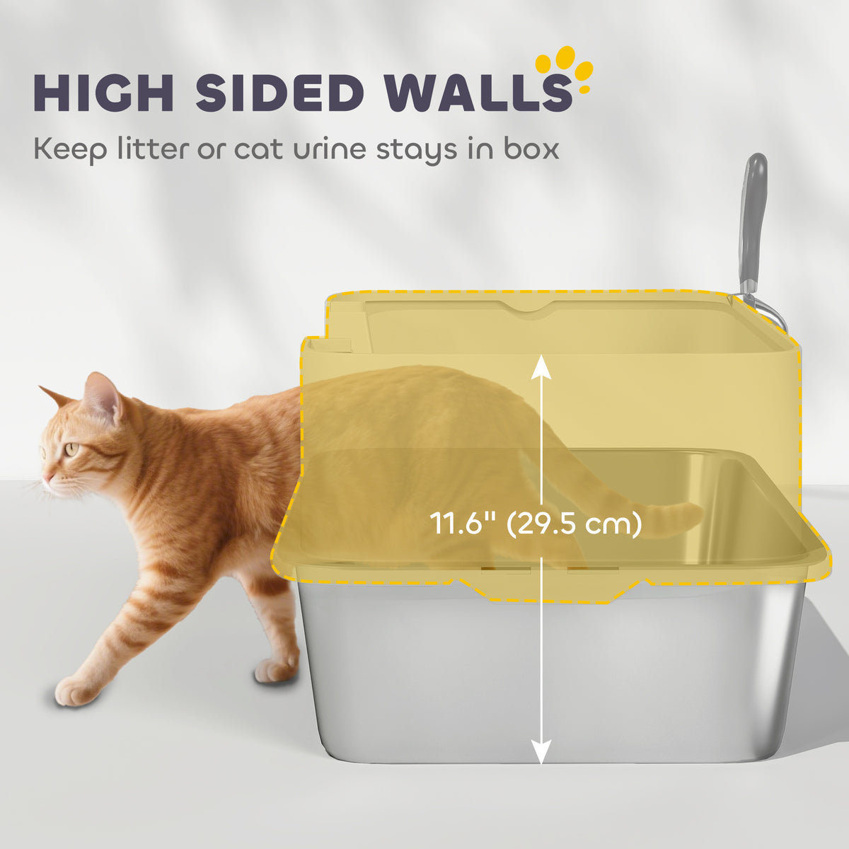 Bacs à litière pour chat en acier inoxydable à rebords