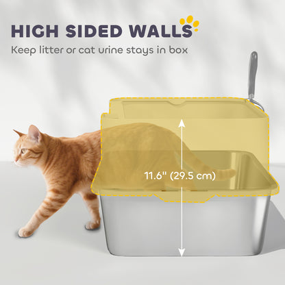 Bacs à litière pour chat en acier inoxydable à rebords