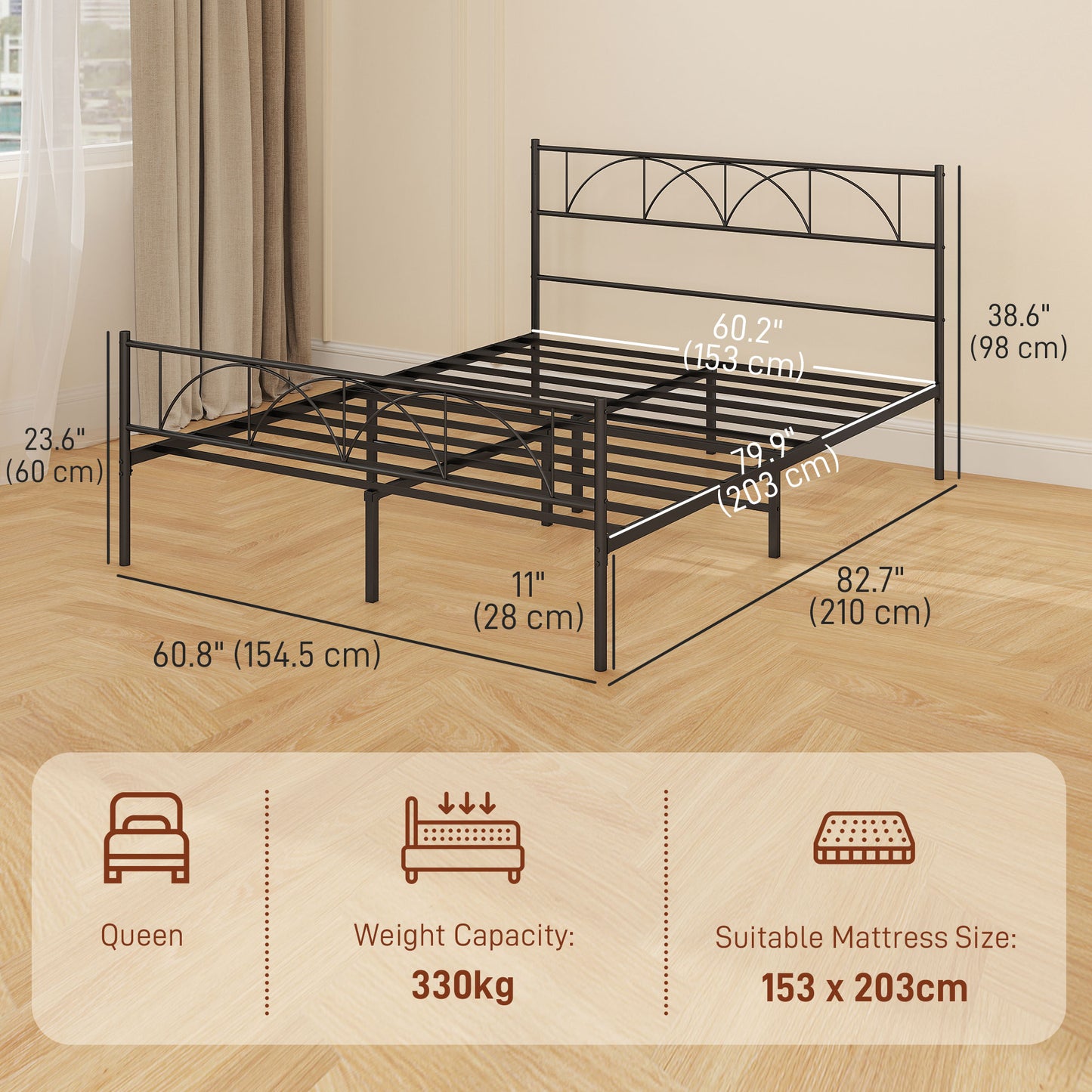 Base de lit plateforme queen en métal avec tête