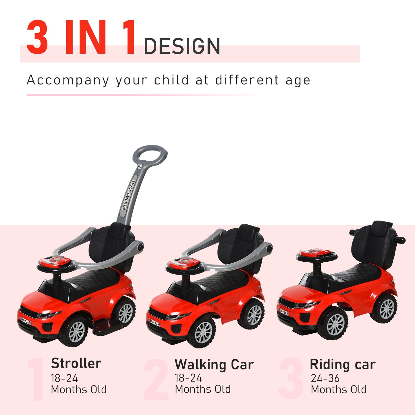 Voiture porteur pousseur 3 en 1 pour tout-petits