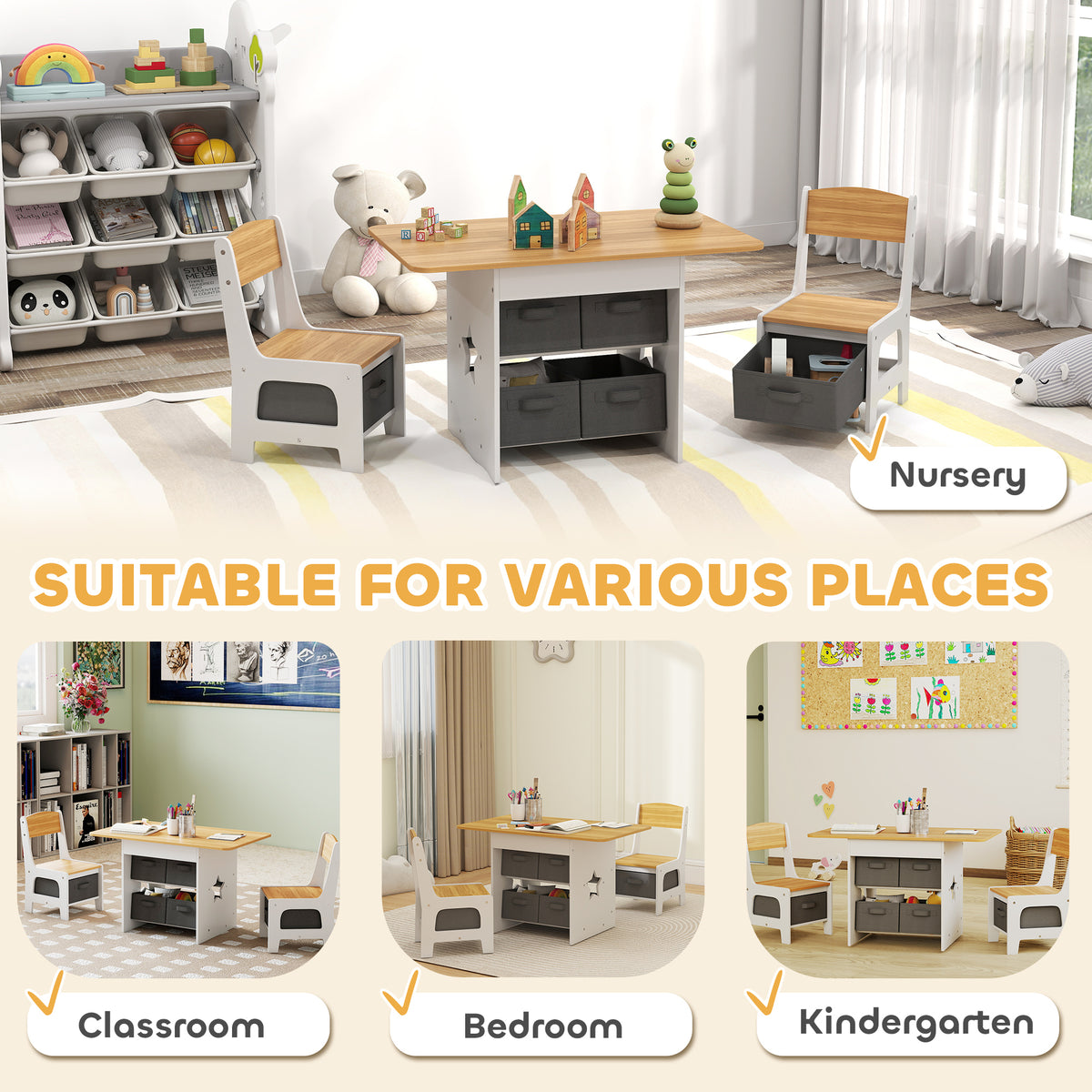 Ensemble table et chaises pour enfants — Lot de 3