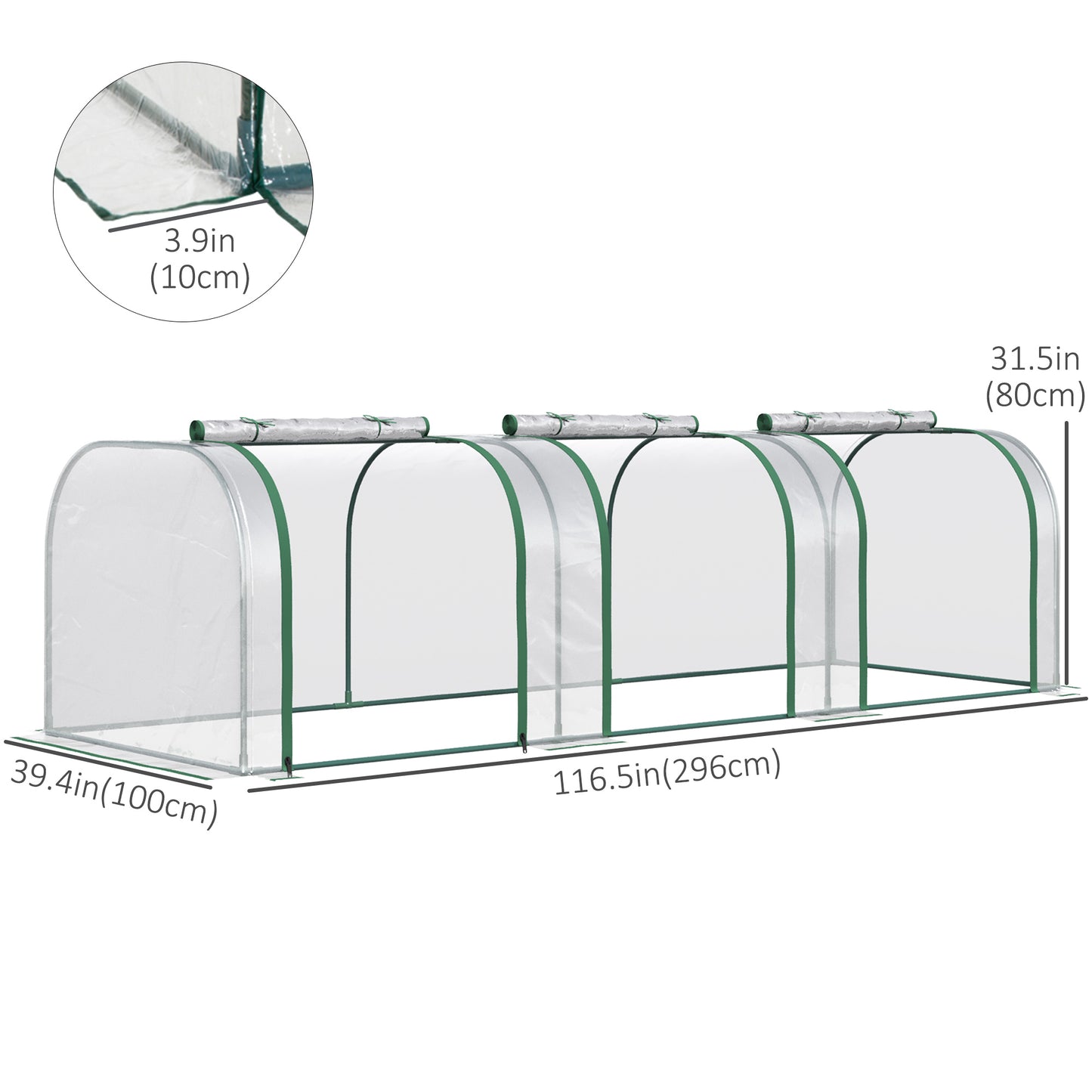 Serre tunnel portable 396 x 91 x 76 cm avec 4 portes