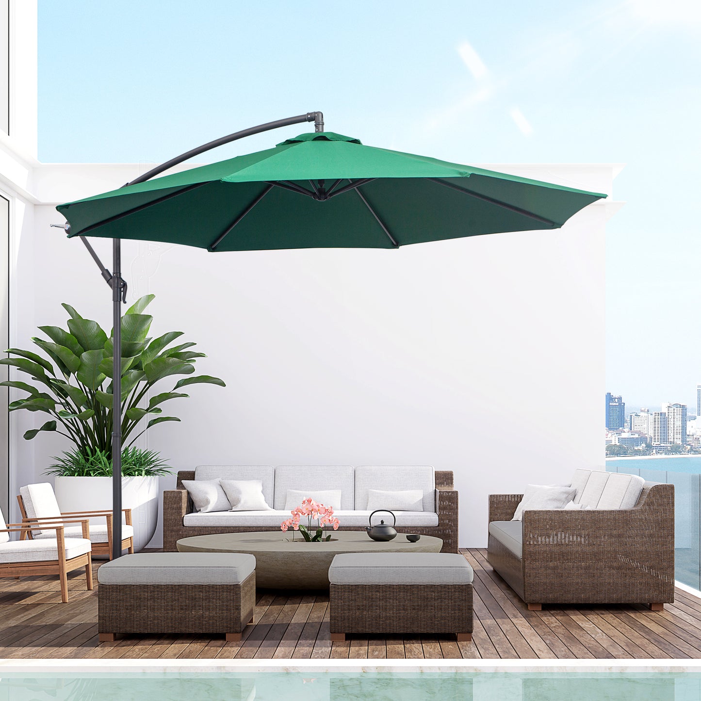 Parasol déporté patio 10 pieds cantilever avec base croisée