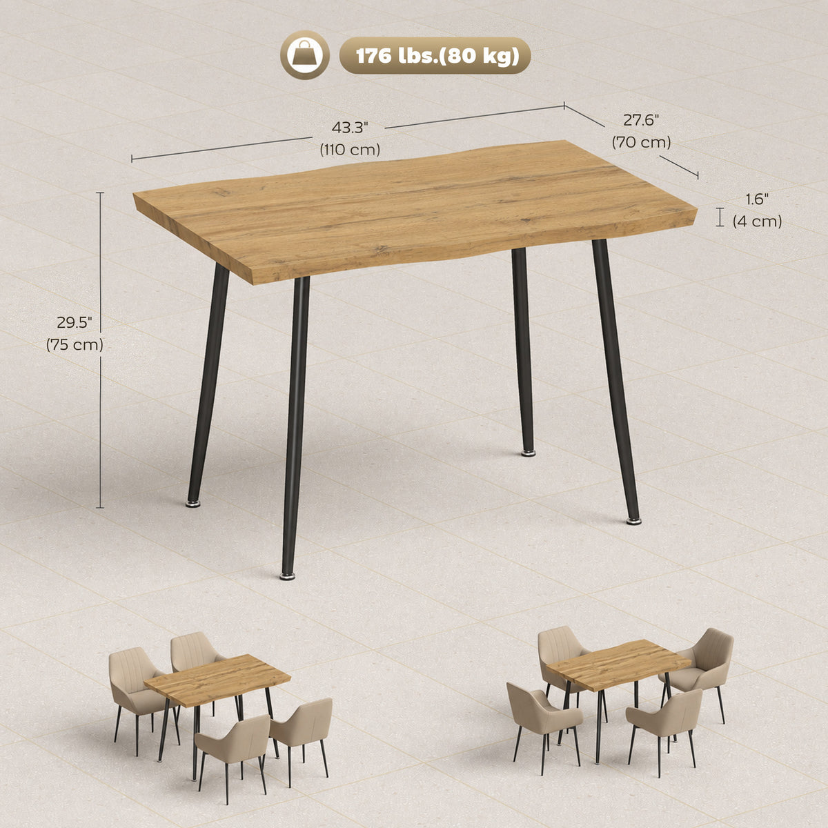 Table à manger style nordique 110 x 70 cm
