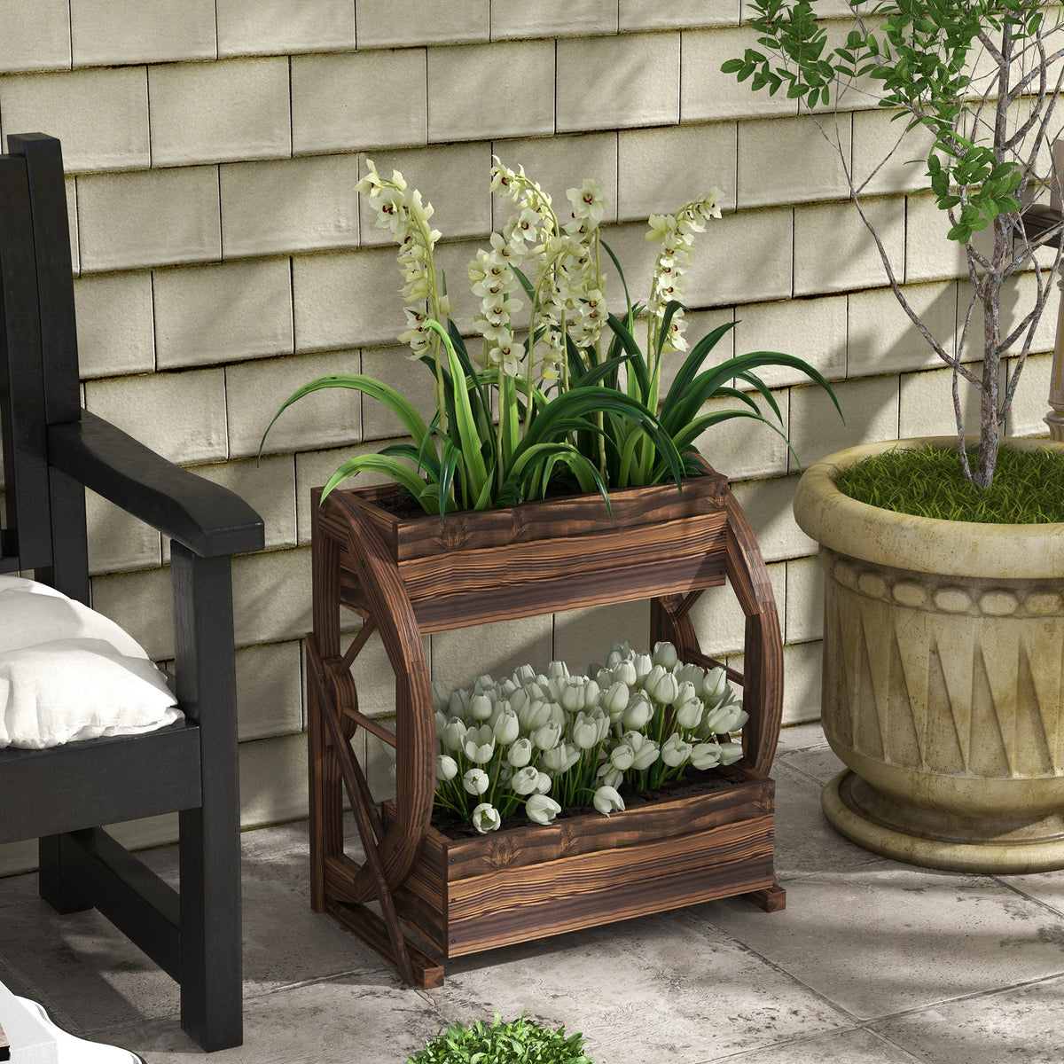 Jardinière surélevée deux étages en bois — chariot