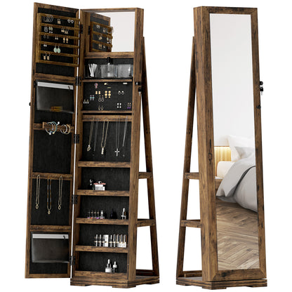 Armoire à bijoux pivotante 360° avec miroir verrouillable