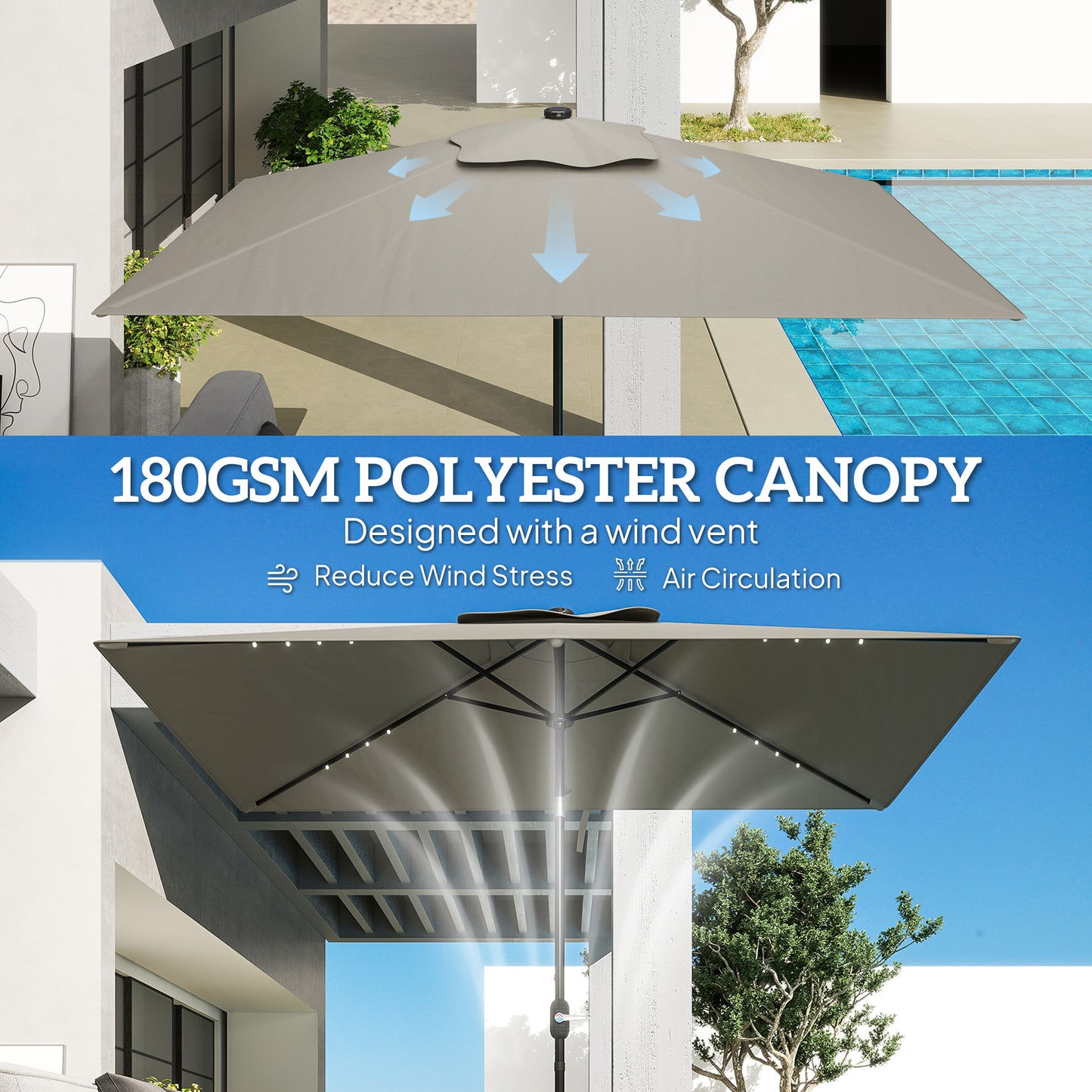 Parasol rectangulaire 6' x 10' avec éclairage LED solaire