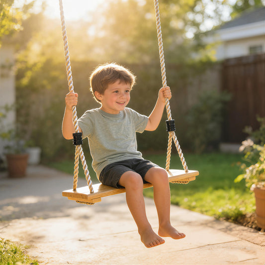 Balançoire en bois avec cordes ajustables pour enfants