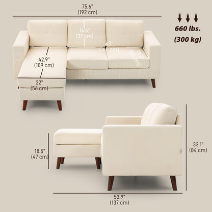 Sofa sectionnel en velours côtelé avec chaise longue réversible