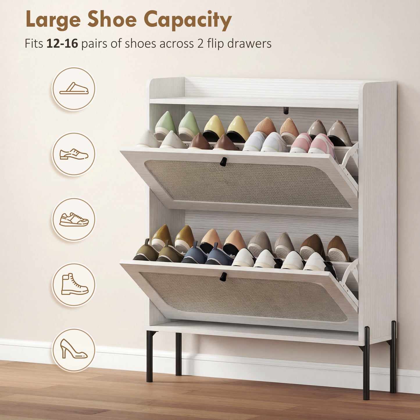 Armoire à chaussures boho 2 tiroirs à abattant