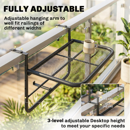 Table de balcon suspendue ajustable pour rambarde
