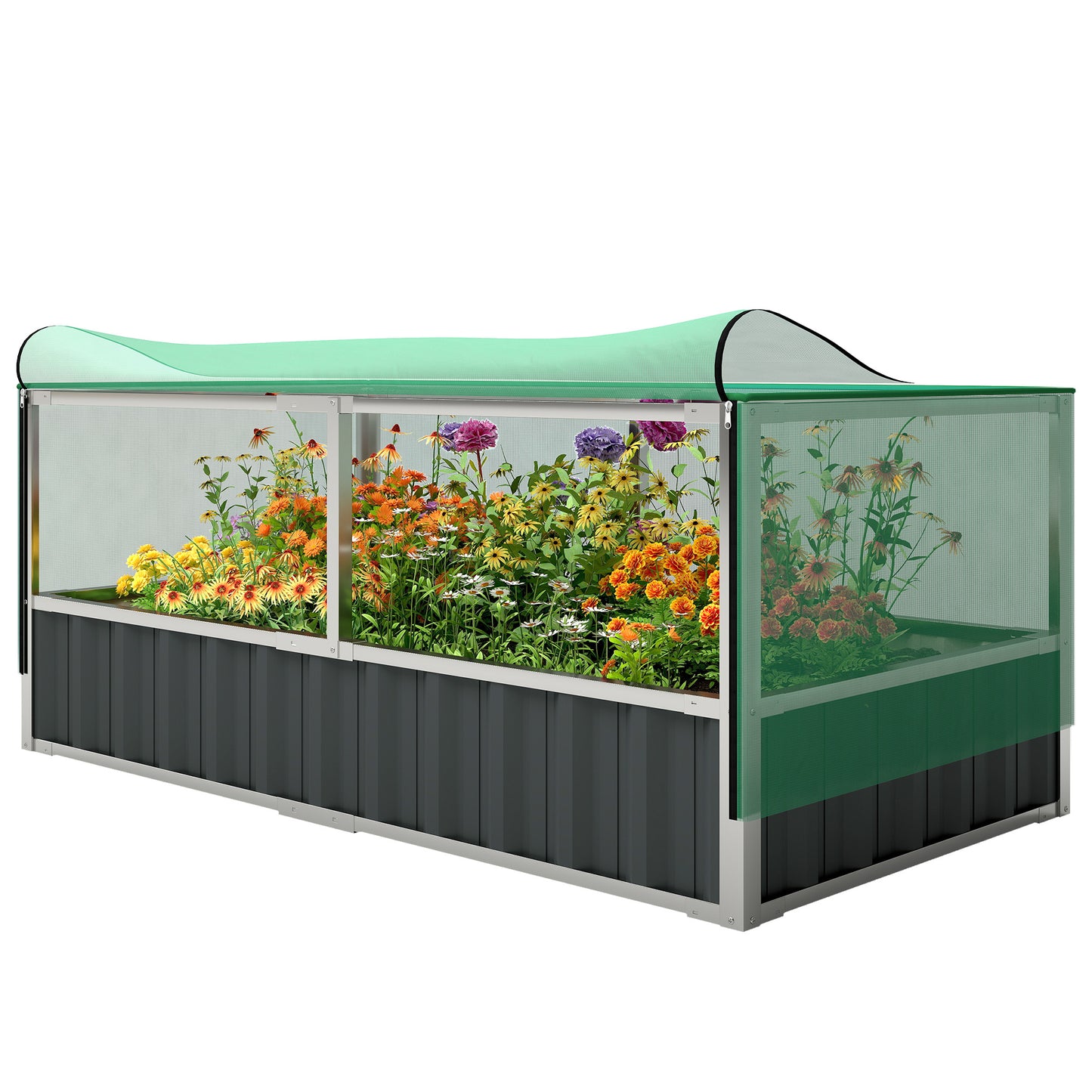 Outsunny 174x90x70cm Steel Raised Garden Bed with Cover Grey