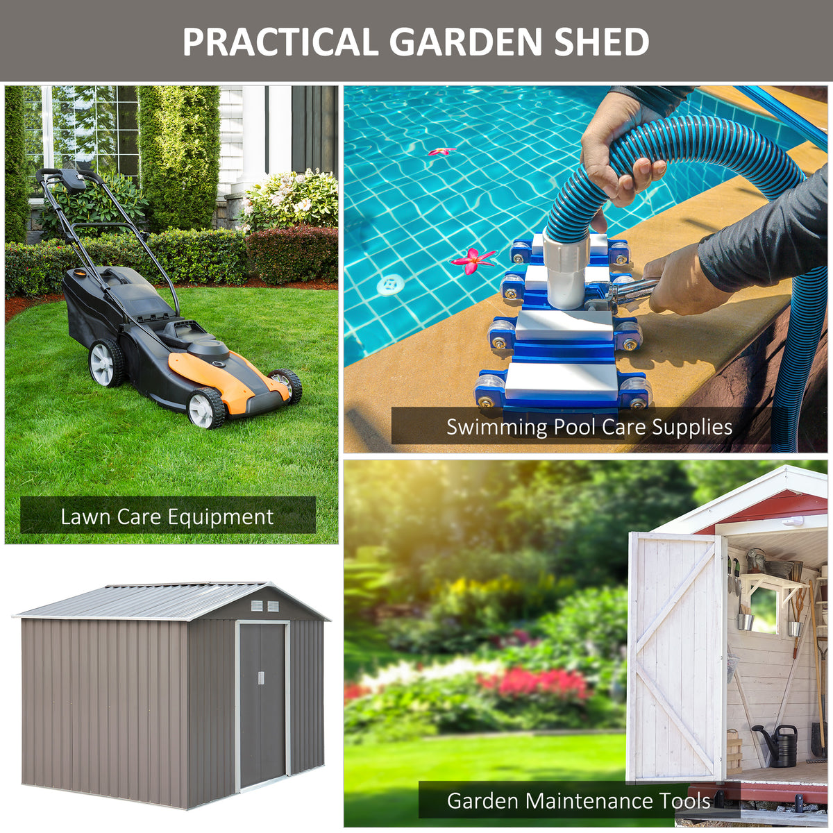 Abri de jardin métal 2,7 x 1,9 m — gris
