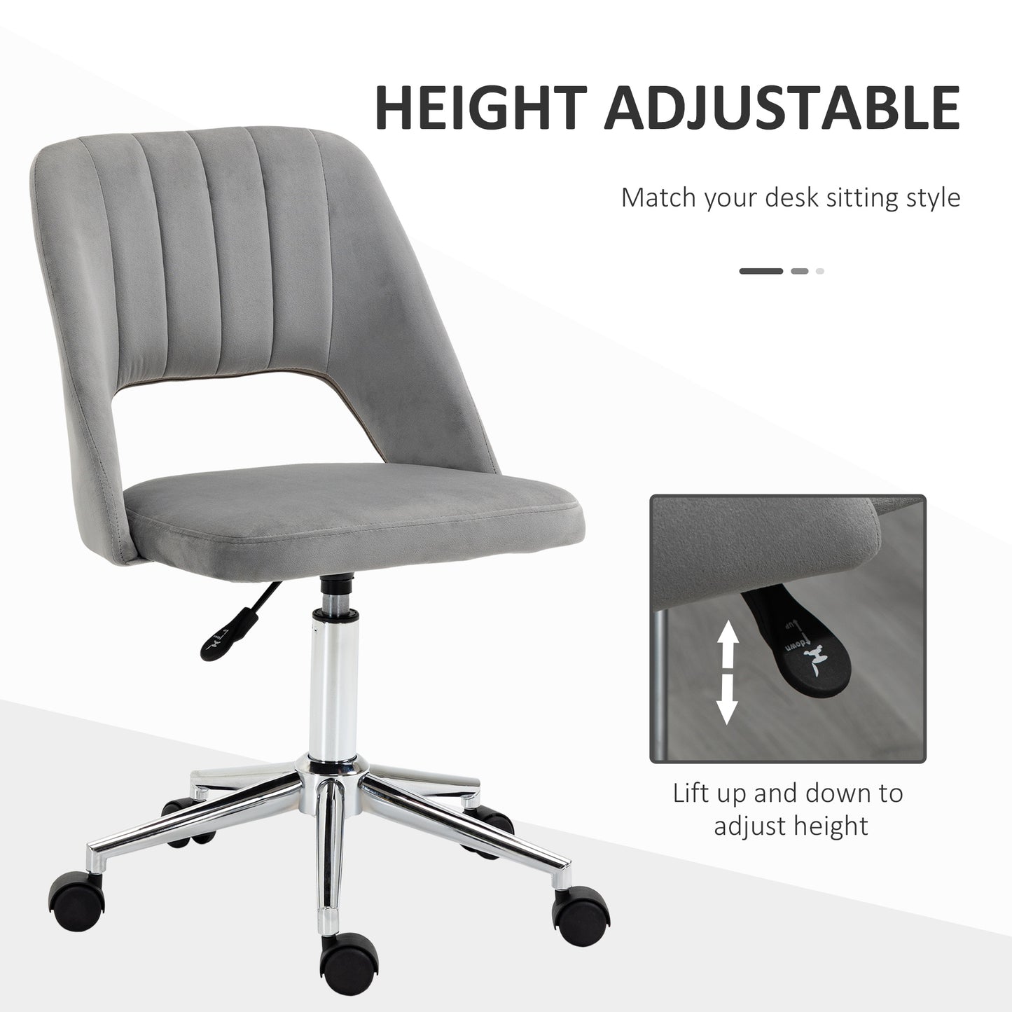 Chaise de bureau mi-hauteur velours forme festonnée pivotante