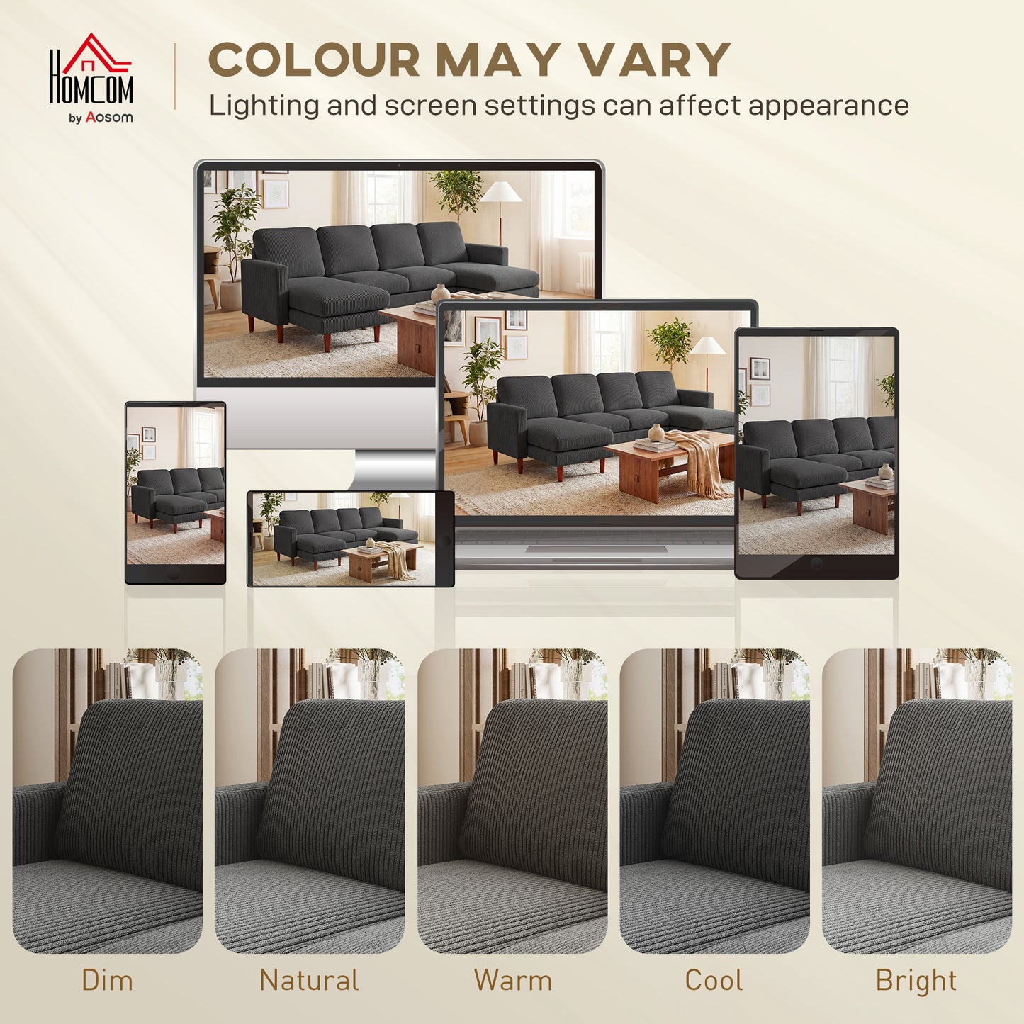 Sofa sectionnel en velours côtelé en U avec chaises longues doubles