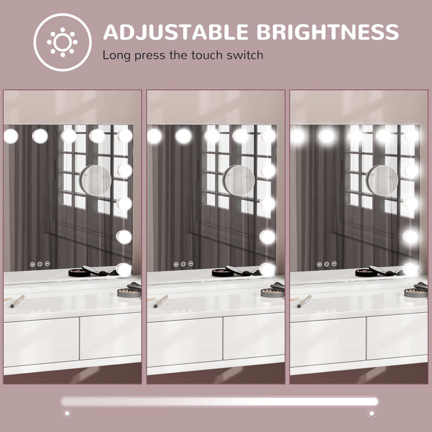 Miroir de maquillage Hollywood DEL 3 modes d'éclairage