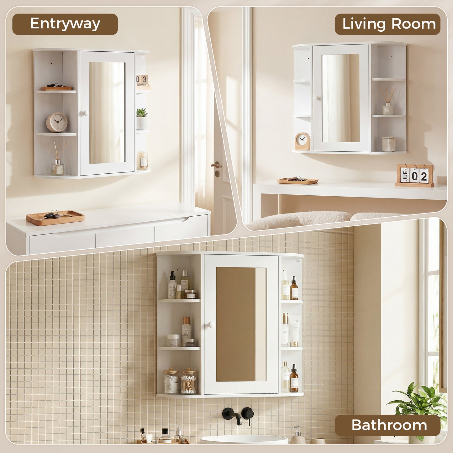 Armoire murale de salle de bain avec miroir et tablettes
