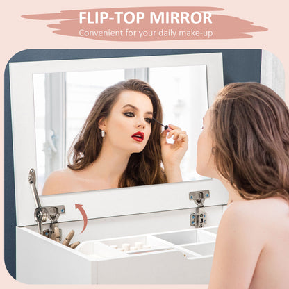 Coiffeuse avec miroir rabattable et tabouret