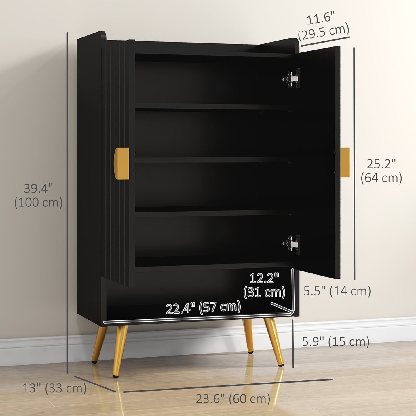Armoire à chaussures étroite 4 niveaux, 15 paires