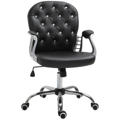 Chaise de bureau capitonnée cuir synthétique cristaux décoratifs
