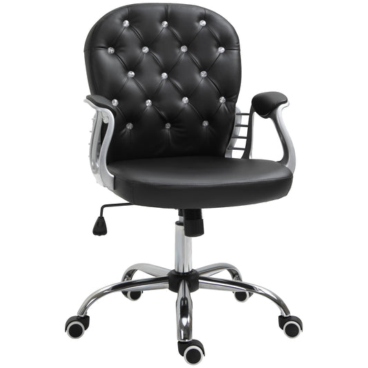 Chaise de bureau capitonnée cuir synthétique cristaux décoratifs