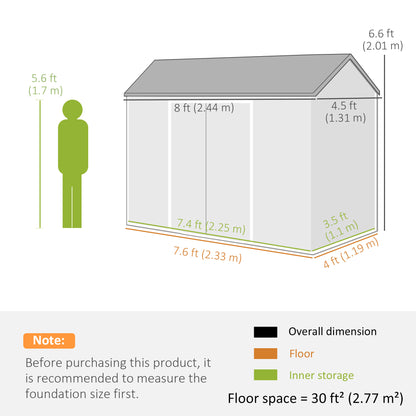 Cabanon de jardin plastique 8 x 4 pi — gris