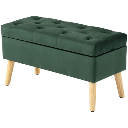 Pouf coffre rembourré velours avec pattes en bois