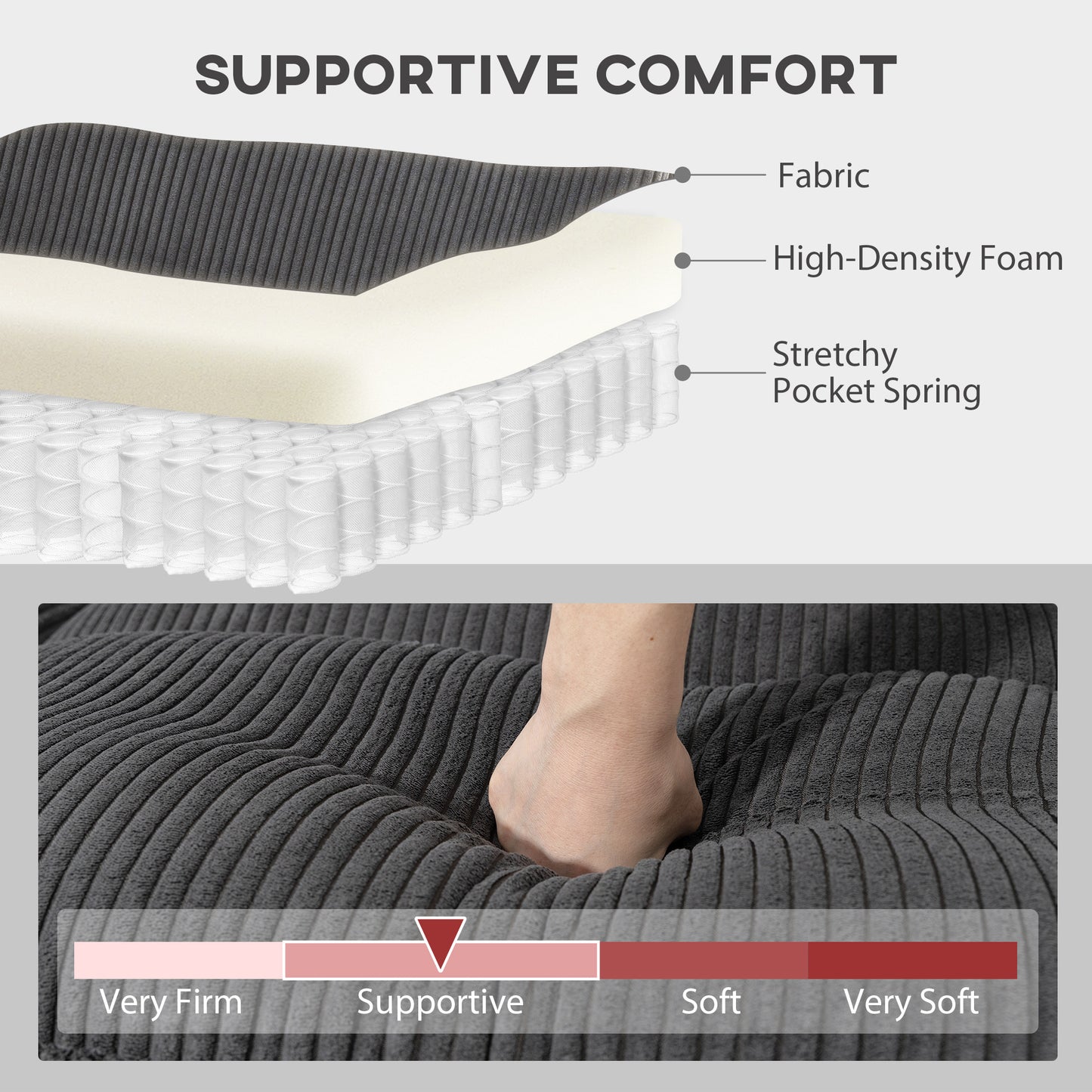 Sofa sectionnel modulaire en forme de U en velours côtelé