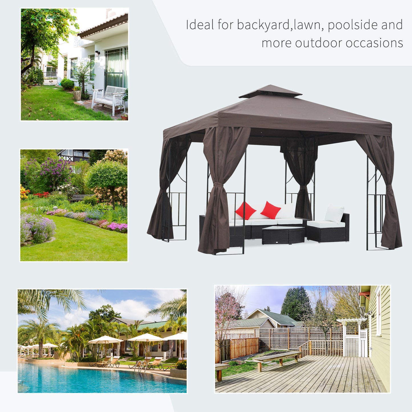 Gazebo de patio toit double 3 x 3 m