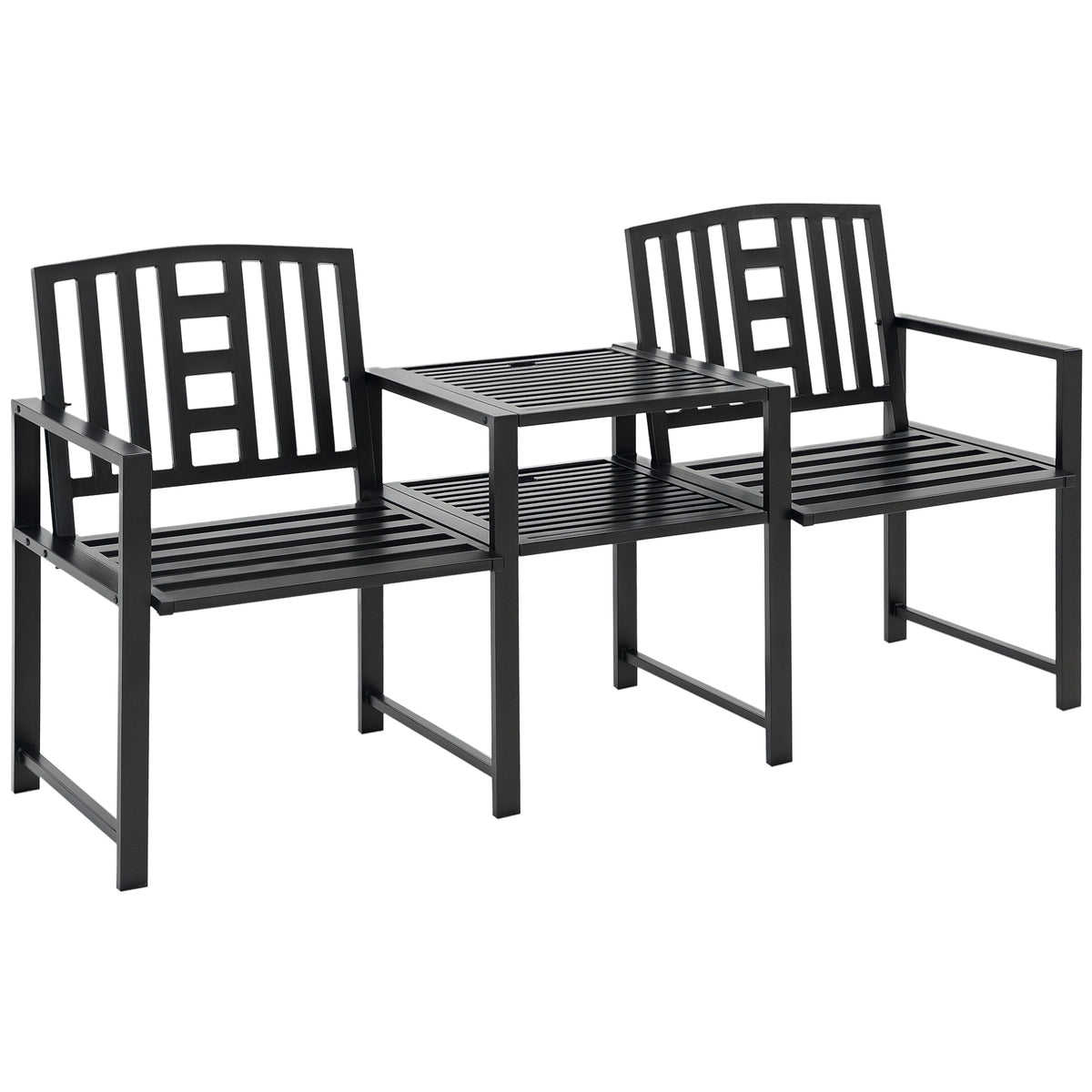 Banc de jardin acier avec table centrale — Gris