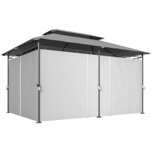 Gazebo de patio double toit avec rideaux 3 x 4 m