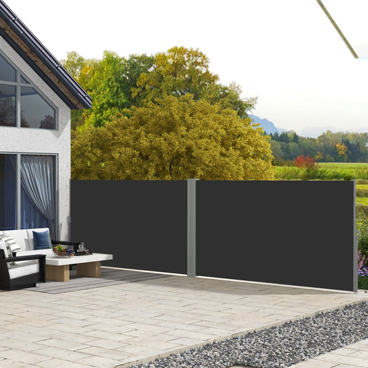 Outsunny 600cm Double Retractable Awning - Black Patio Screen