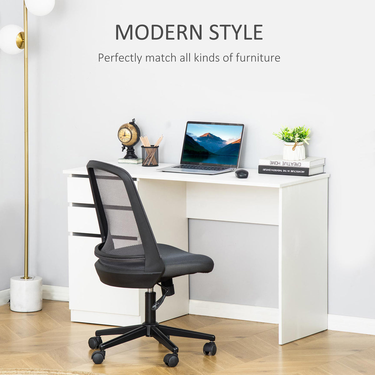 Bureau informatique avec tiroirs et armoire