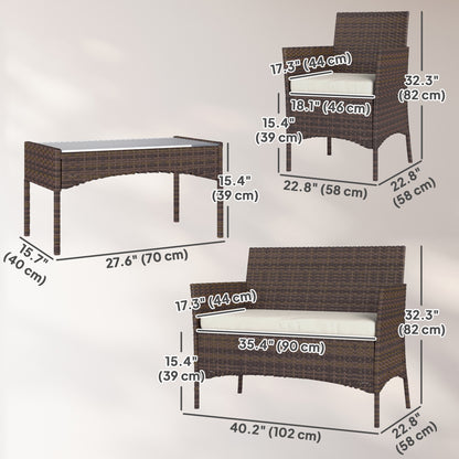 Outsunny 4-Piece Rattan Patio Set with Loveseat and Table Beige