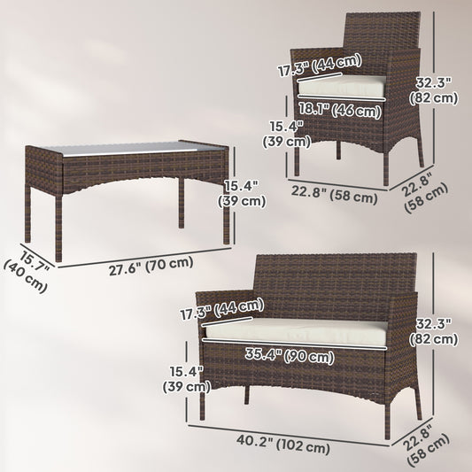 Ensemble de Patio Outsunny 4 Pièces en Rotin avec Causeuse et Table Beige