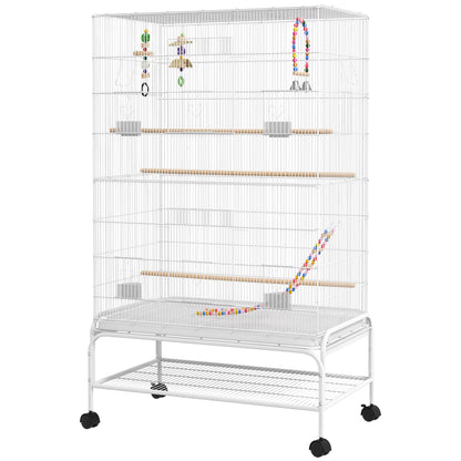 Cage à oiseaux spacieuse avec roulettes et jouets