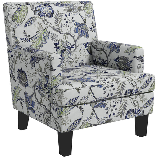 Fauteuil accent mi-siècle motif floral à clous