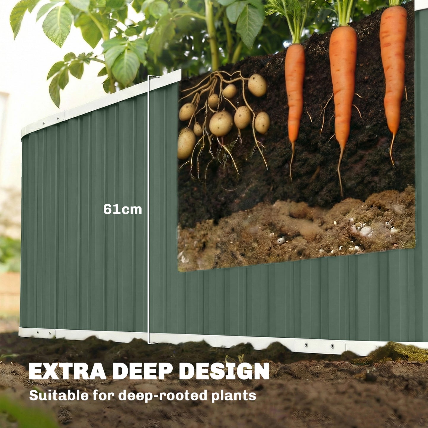 Outsunny 61cm Deep Raised Garden Bed - 220cm Galvanized Steel