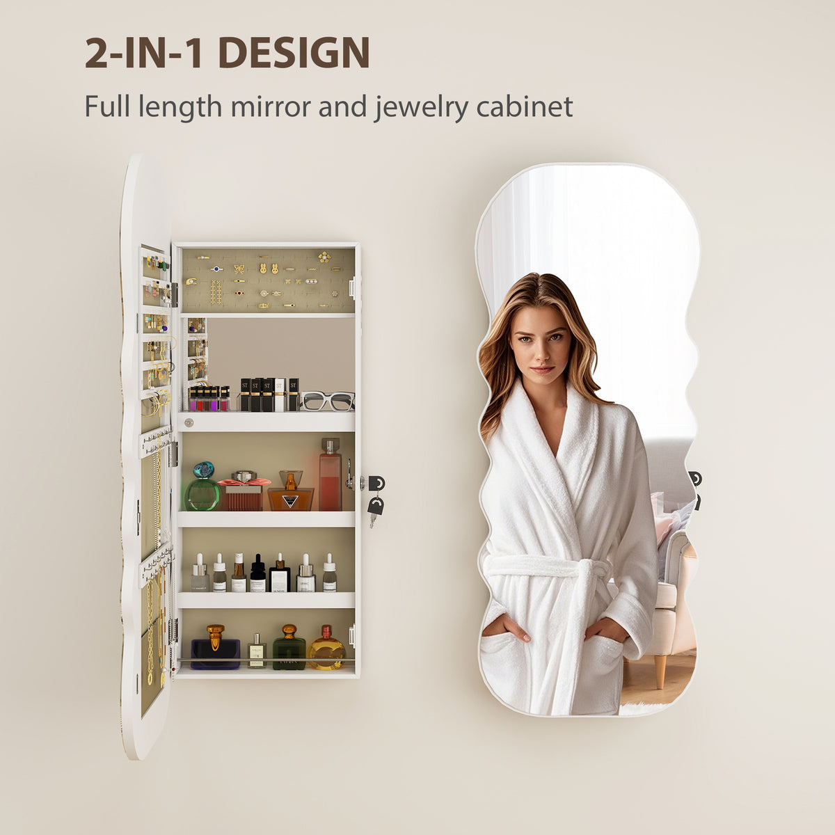 Armoire à bijoux murale avec miroir pleine longueur