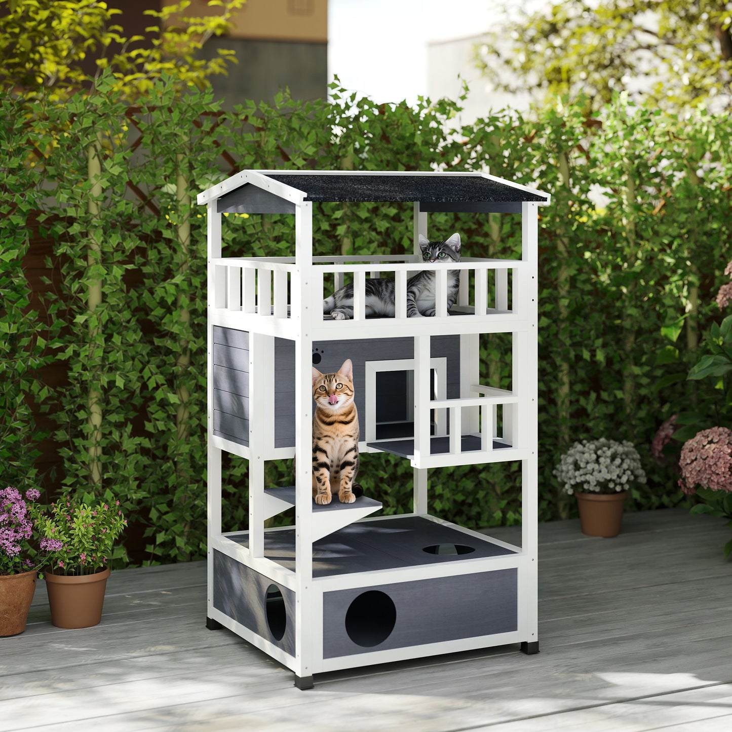 Maison pour chats extérieure 4 étages en bois de sapin