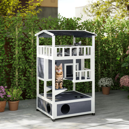 Maison pour chats extérieure 4 étages en bois de sapin