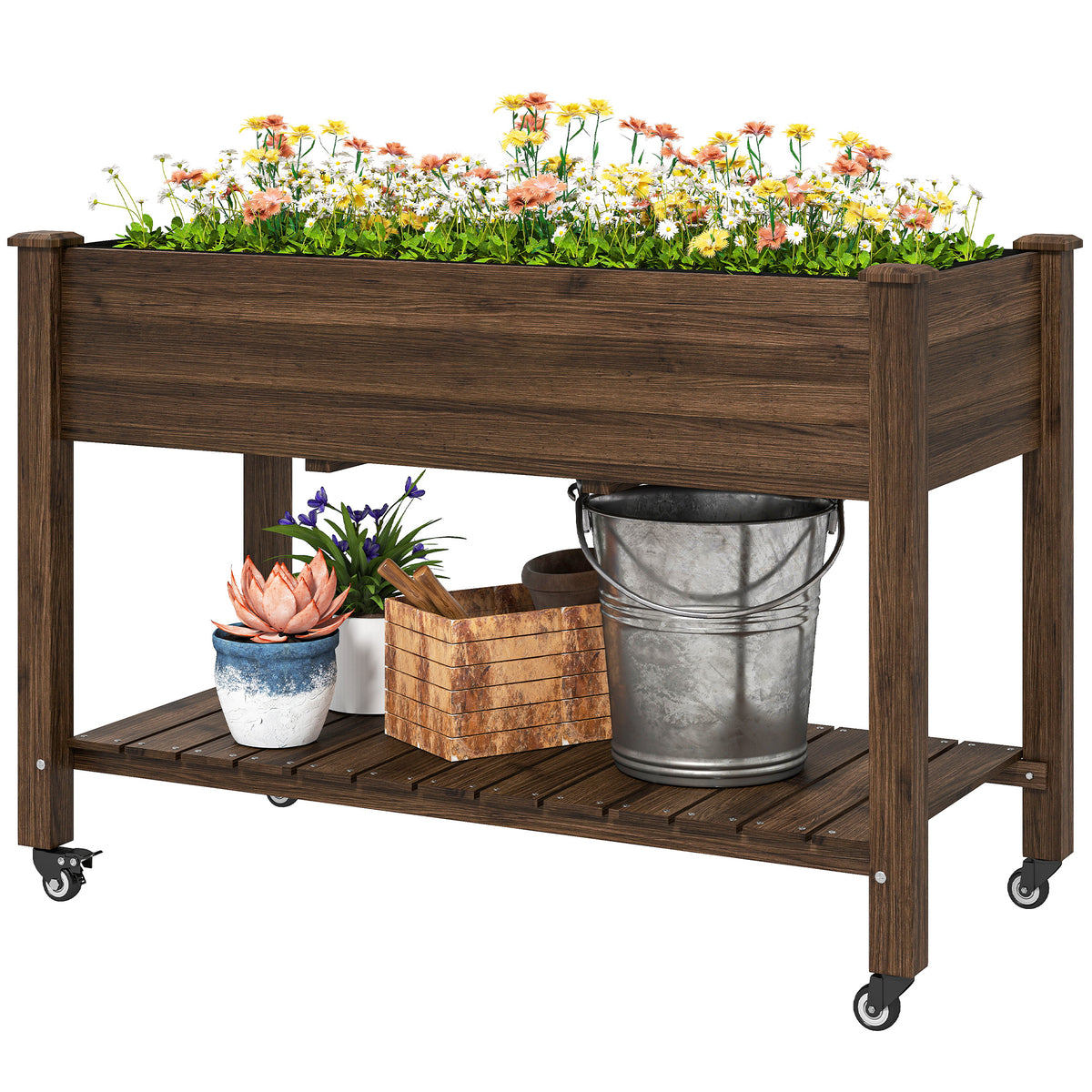 Jardinière surélevée mobile bois avec roues