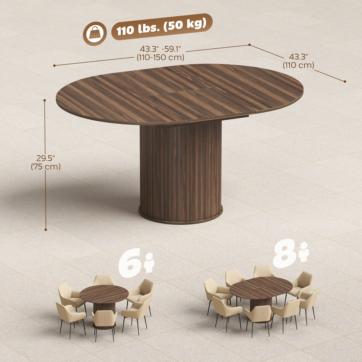 Table à manger extensible 110-150 cm — Noyer
