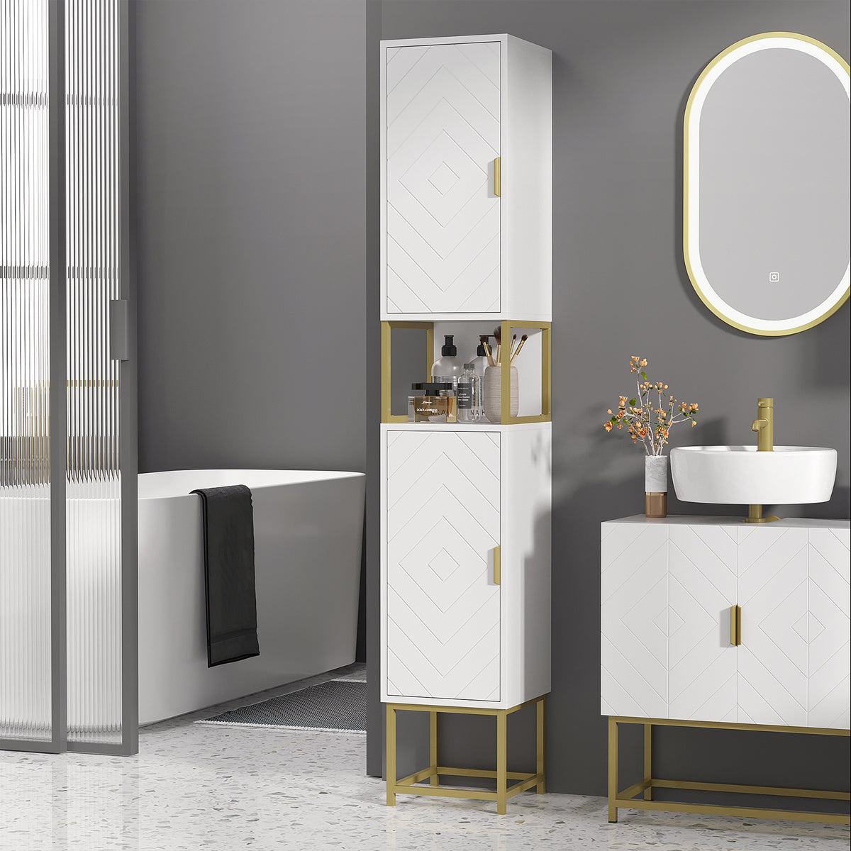 Armoire de salle de bain haute moderne étroite